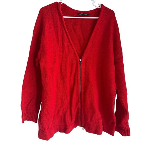 Woolrich Women’s XL Old Red Cardigan Sweater Zip V-neck Lambswool Long Sleeve - Picture 1 of 8